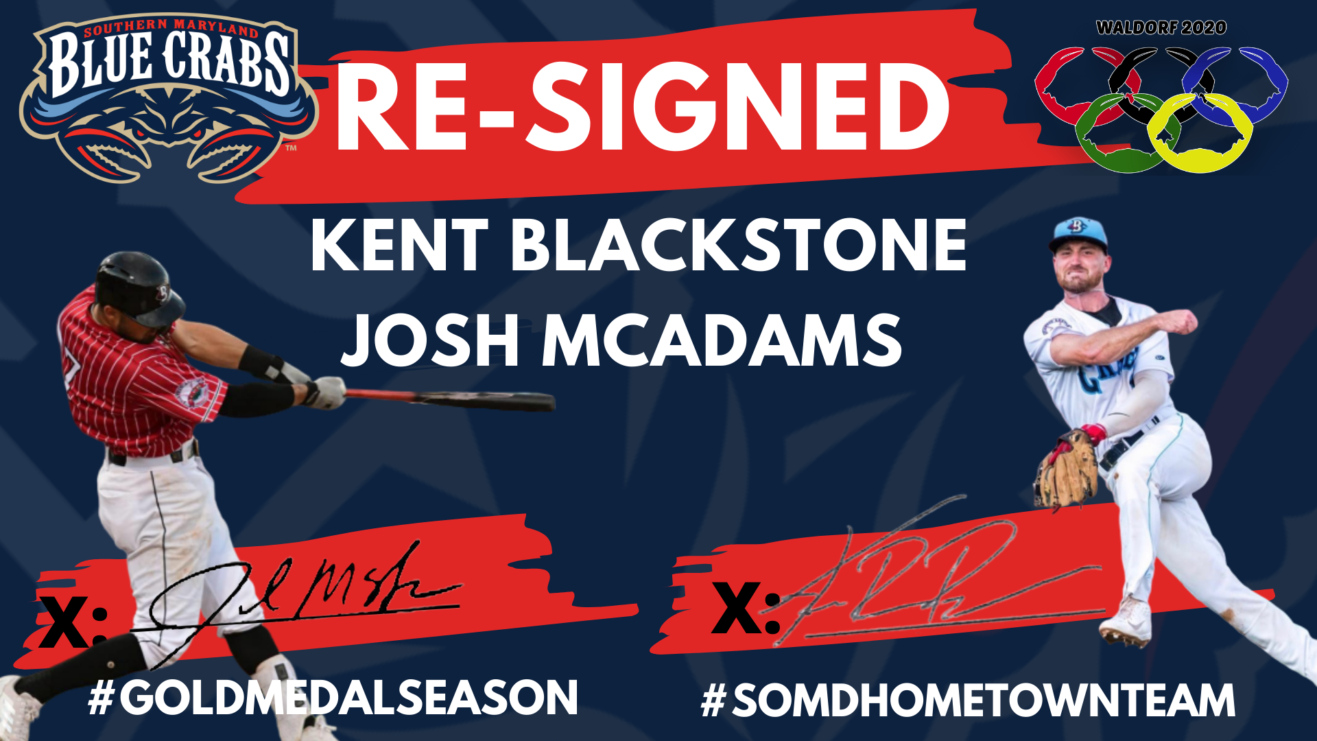 Blue Crabs Re-Sign Kent Blackstone, Josh McAdams